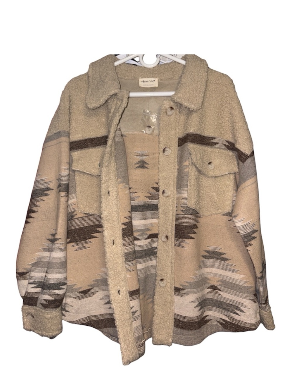NEW IN Shacket Jacket in Beige Aztec Print with Sherpa Trim NEW!!